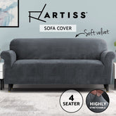 Artiss Sofa Cover Couch Covers 4 Seater Velvet Grey